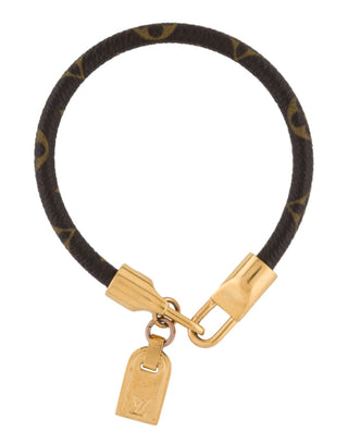 Louis Vuitton Brown Leather LV Monogram Luck It charm Bracelet