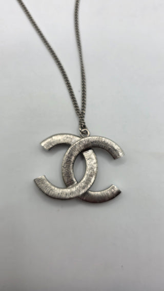 Chanel Silver-tone Strass Interlocking CC Pendant Necklace
