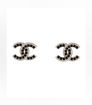 Chanel Silver-tone Interlocking CC Strass Stud Earrings