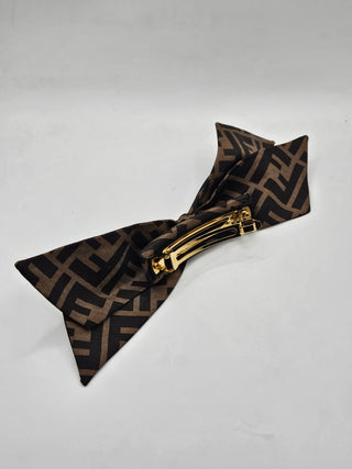 Fendi Brown Zucca Logo Printed Bow Hair Clip