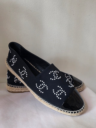 Chanel Black 2022 Interlocking CC Logo Espadrilles 42 sz