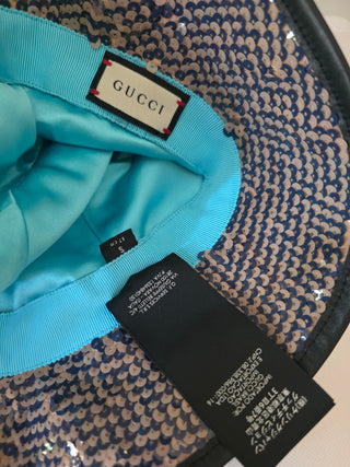 Gucci Brown Blue Sequin Jumbo GG Bucket Hat S sz