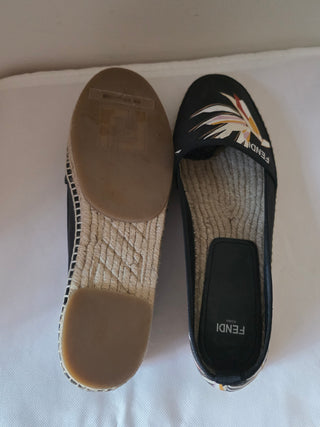 Fendi Black Logo Printed round-toe espadrilles 40 sz