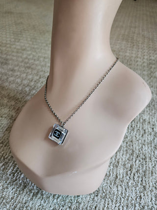 Chanel Black resin Crystal Interlocking CC Cube Pendant Necklace