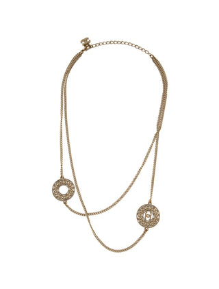 Chanel Gold-tone Faux Pearl Strass Interlocking CC Pendant Necklace