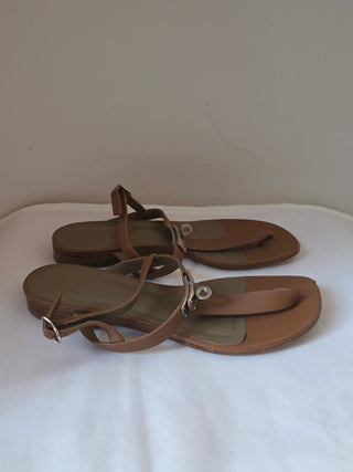 Hermès Olivia Brown Leather T-Strap Sandals 36 sz