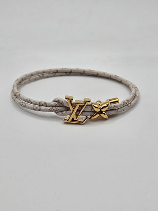 Louis Vuitton White leather Gold-plated LV Charm Bloom Bracelet