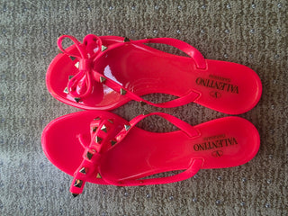 Valentino Pink PVC Bow Rockstud Thong Sandals 40 sz