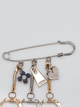 Louis Vuitton Goldtone and Silvertone Safety Pin LV Lock Heart Brooch