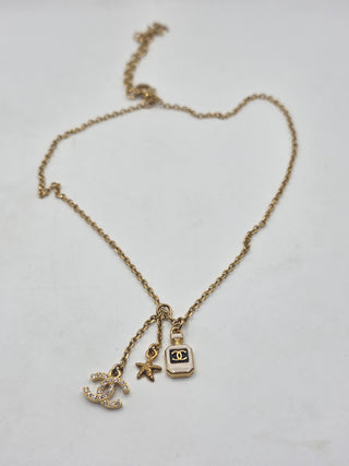 Chanel Gold-tone 2025 Strass Resin CC Star & Perfume Pendant Necklace