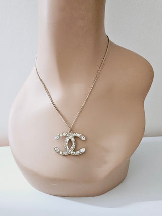 Chanel Gol-tone Faux Pearl Strass CC Pendant Necklace