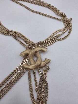 Chanel Gold-tone Strass Multistrand Interlocking CC Necklace