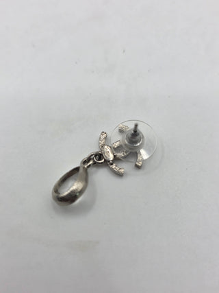 Chanel Silver-tone Strass Interlocking Drop Earrings