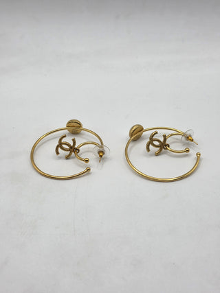 Chanel Gold-tone 2020 Faux Pearl Interlocking Hoop Earrings