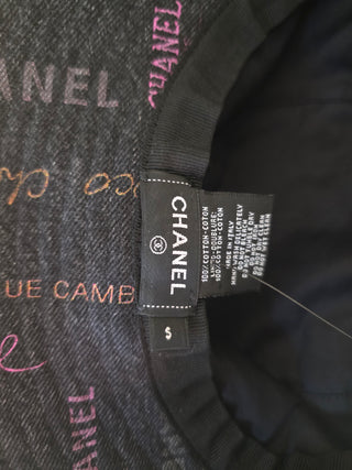 Chanel Black multicolor logo printed denim bucket hat S sz