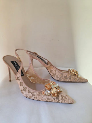 Dolce & Gabbana Beige Lace Pattern Slingback Pumps 40.5