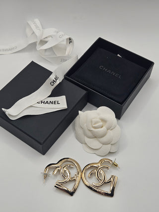 Chanel Gold-tone 2022 Interlocking CC Heart Drop Earrings