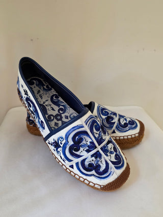 Dolce & Gabbana Blue White Signature print espadrilles 36 sz