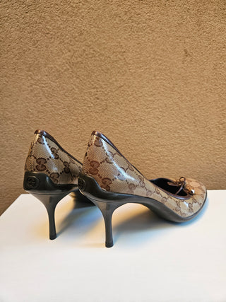 Gucci Brown GG Monogram mid heel pumps 39.5 sz