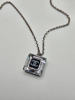 Chanel Black resin Crystal Interlocking CC Cube Pendant Necklace