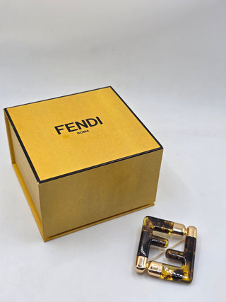 Fendi Gold-tone Resin Tortoiseshells FF Zucca Logo Pin Brooch
