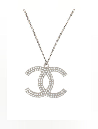 Chanel Silver-tone Strass Interlocking Oversized CC Pendant Necklace
