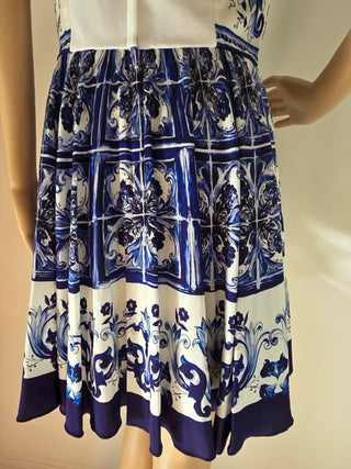 Dolce & Gabbana White Blue Printed Silk Mini Dress 44 sz NWT