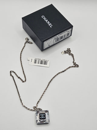 Chanel Black resin Crystal Interlocking CC Cube Pendant Necklace