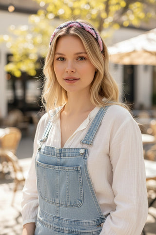 Chanel Pink Black Multicolor Tweed Pink CC Logo Headband
