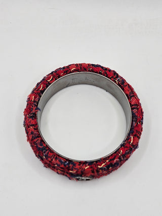 Chanel Red Tweed Interlocking Bangle Bracelet M sz