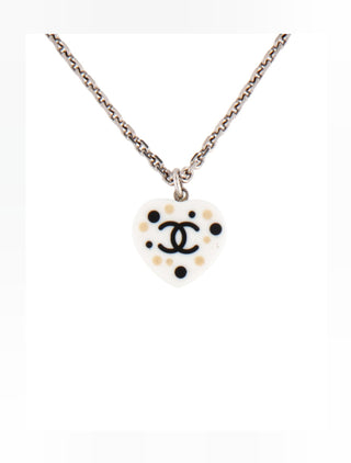 Chanel White Resin Interlocking CC Heart Pendant Necklace
