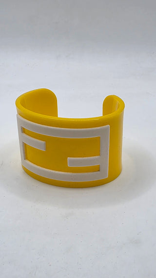 Fendi Yellow White Resin FF Logo Cuff Bracelet