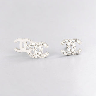 Chanel Silver-tone Strass CC Stud Earrings