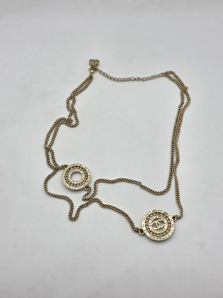 Chanel Gold-tone Faux Pearl Strass Interlocking CC Pendant Necklace
