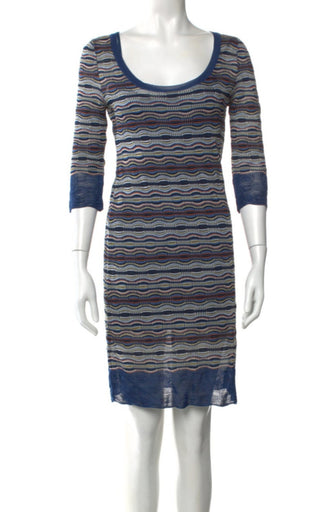 M Missoni Blue Multicolor Striped Knee-Length Dress US4 IT40