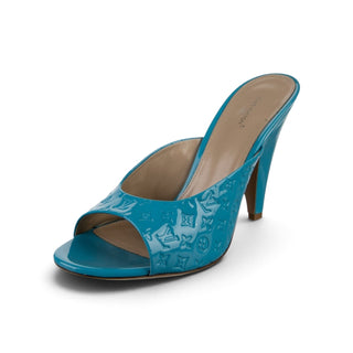 Louis Vuitton Blue LV Monogram Patent Leather Slides 40 sz