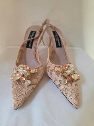 Dolce & Gabbana Beige Lace Pattern Slingback Pumps 40.5