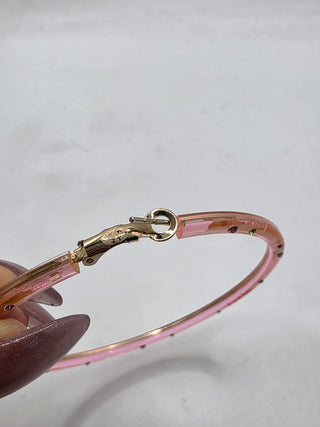 Chanel Pink Strass Resin CC Logo Hoop Earrings