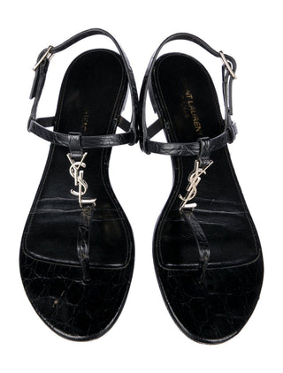 Sexy SAINT LAURENT Black leather Cassandra T-Strap Sandals 38 EU