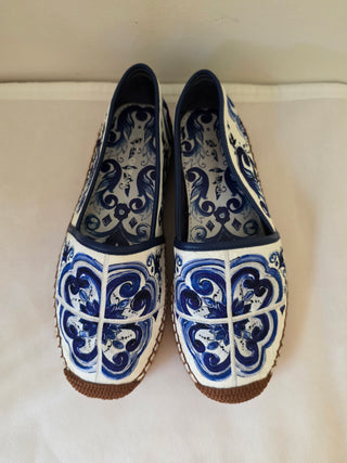 Dolce & Gabbana Blue White Signature print espadrilles 36 sz