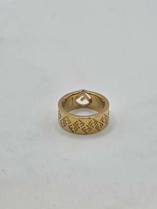 Fendi Gold-tone FF Logo Band Ring 6.5 sz