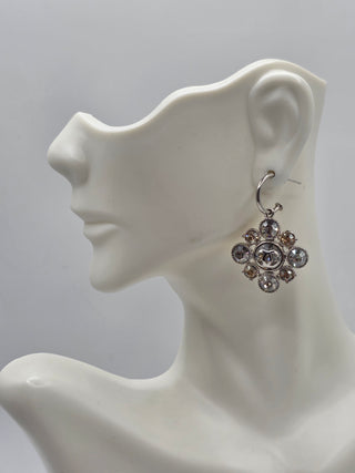 Chanel Silver-tone Strass Interlocking CC Drop Earrings