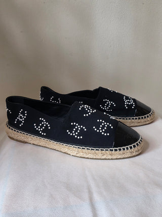 Chanel Black 2022 Interlocking CC Logo Espadrilles 42 sz