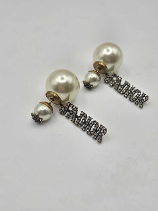 Christian Dior Gold-tone Crystal Faux Pearl Tribales J'Adior Drop Earrings