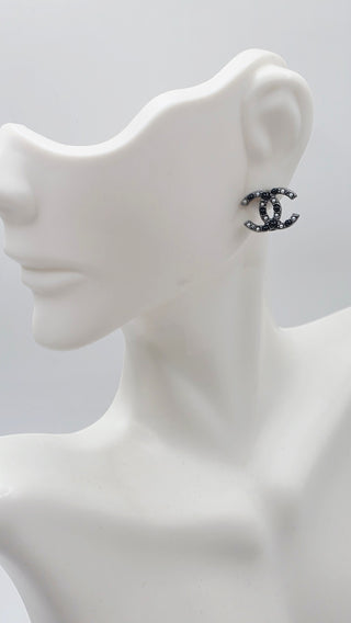 Chanel Silver-tone Faux Pearl Interlocking CC Stud Earrings