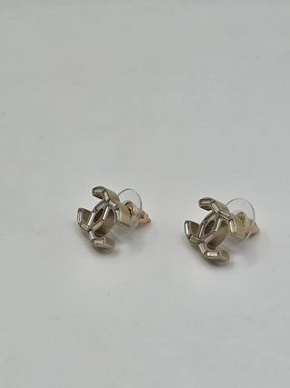 Chanel Gold-tone Interlocking Strass CC Stud Earrings