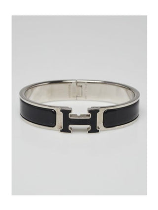 Hermes Black Enamel Palladium Plated Clic-H Narrow PM Bracelet