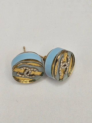 Chanel Gold-tone Blue Resin CC Stud Earrings