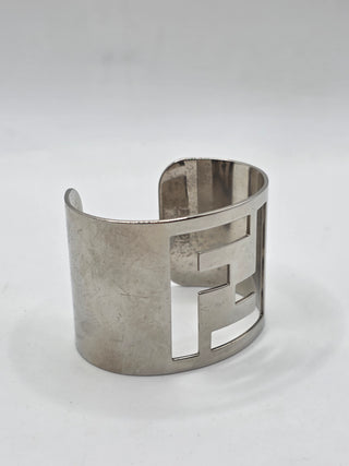 Fendi Silver-tone FF Cutout Logo Wide Cuff