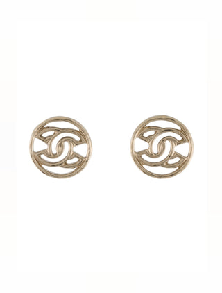 Chanel Gold-tone Interlocking CC Outline Circle Stud Earrings